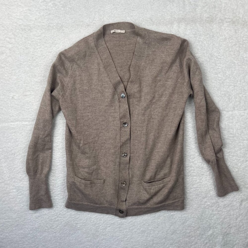 6397 Wool Button Up Cardigan Sweater Oatmeal Brown Tan SMALL ***READ***